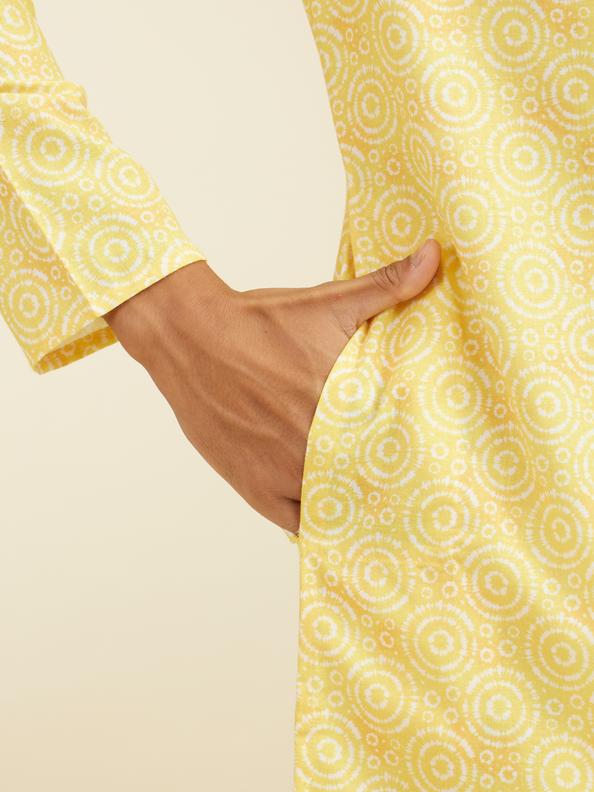 Diwas Men Lemon Yellow Circular Printed Kurta