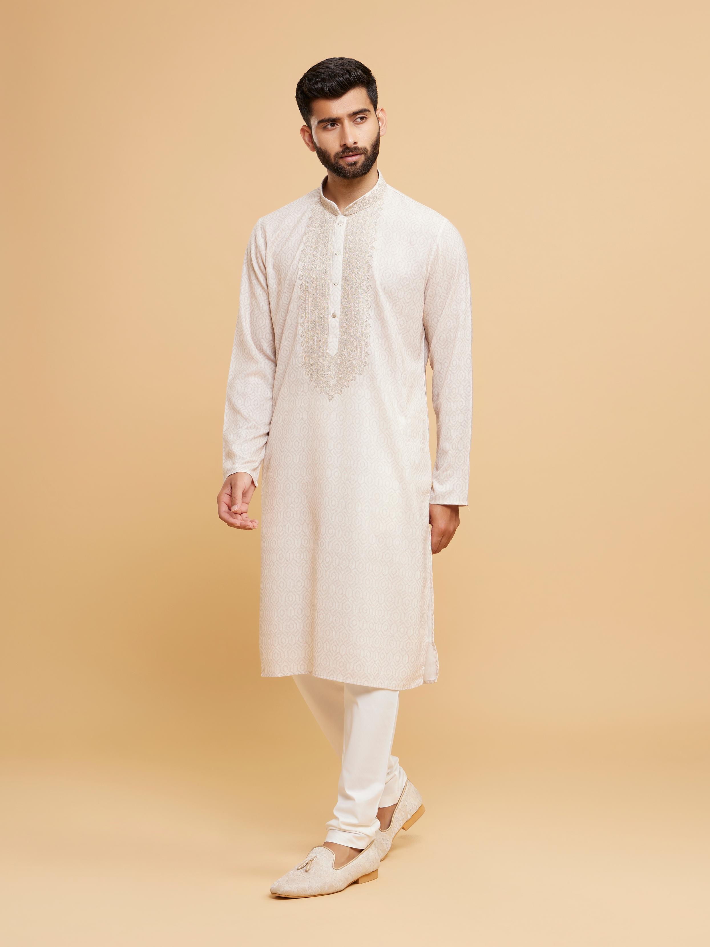 Twamev Men Beige Elegance Kurta Pajama