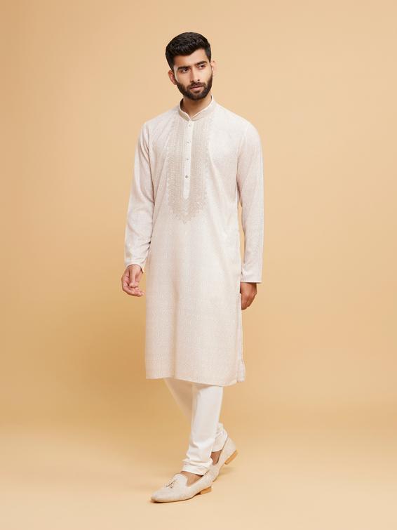 Twamev Men Beige Elegance Kurta Pajama