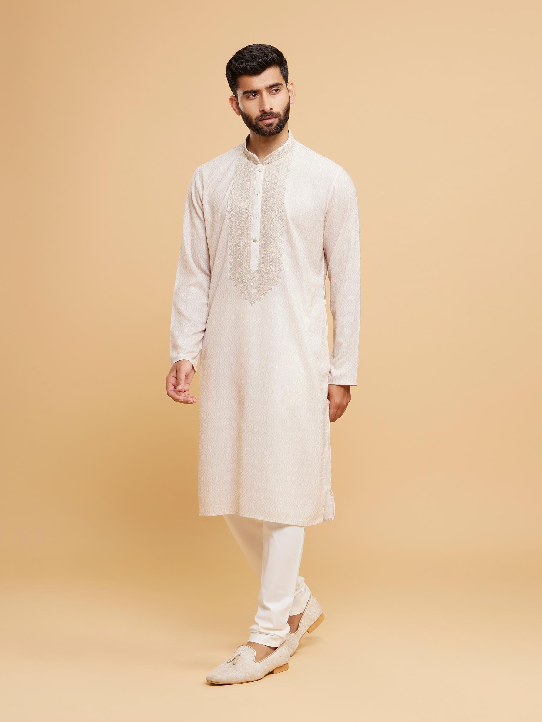 Twamev Men Beige Elegance Kurta Pajama