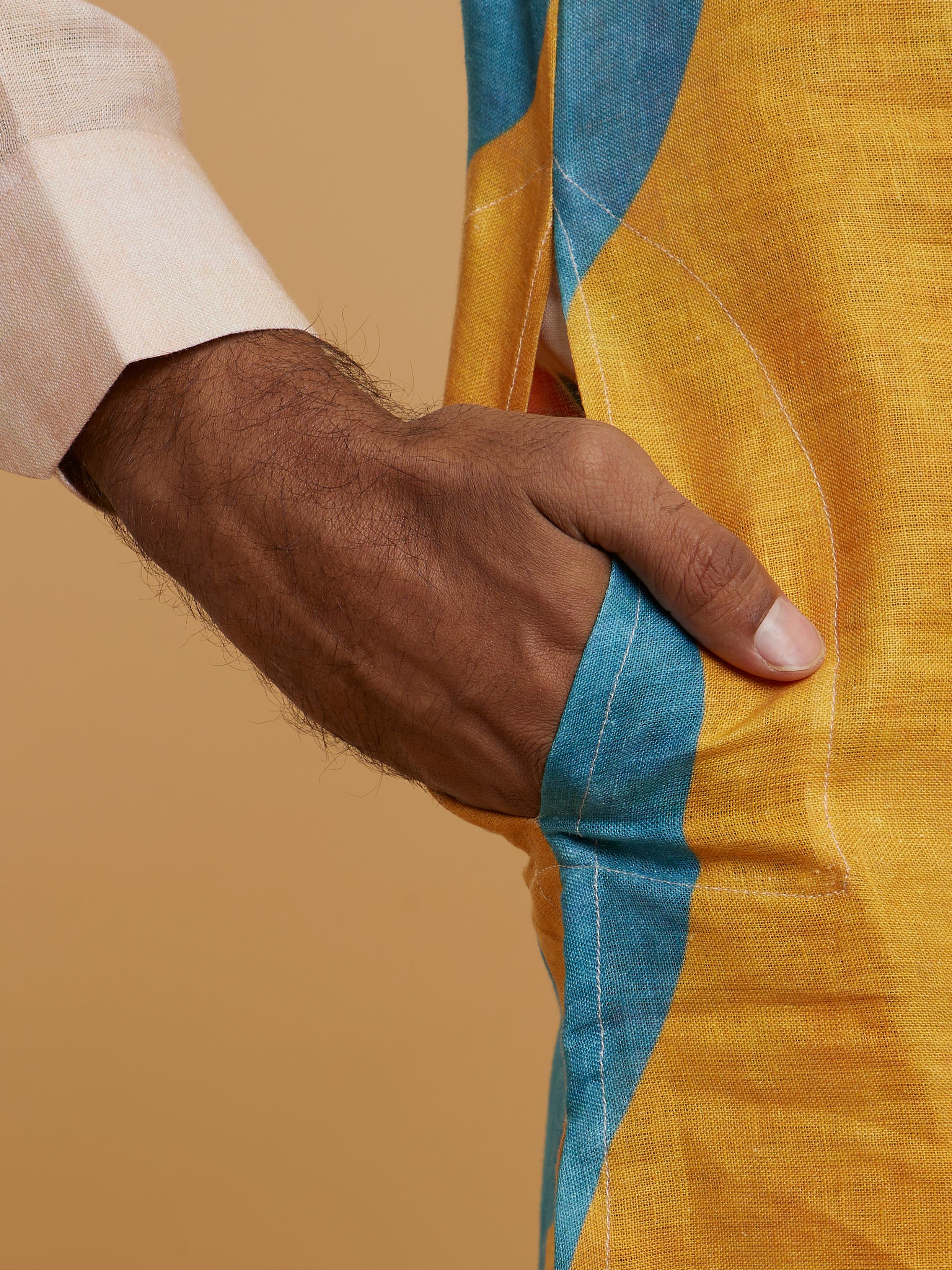 Twamev Men Gleaming Mustard Yellow Kurta Pajama