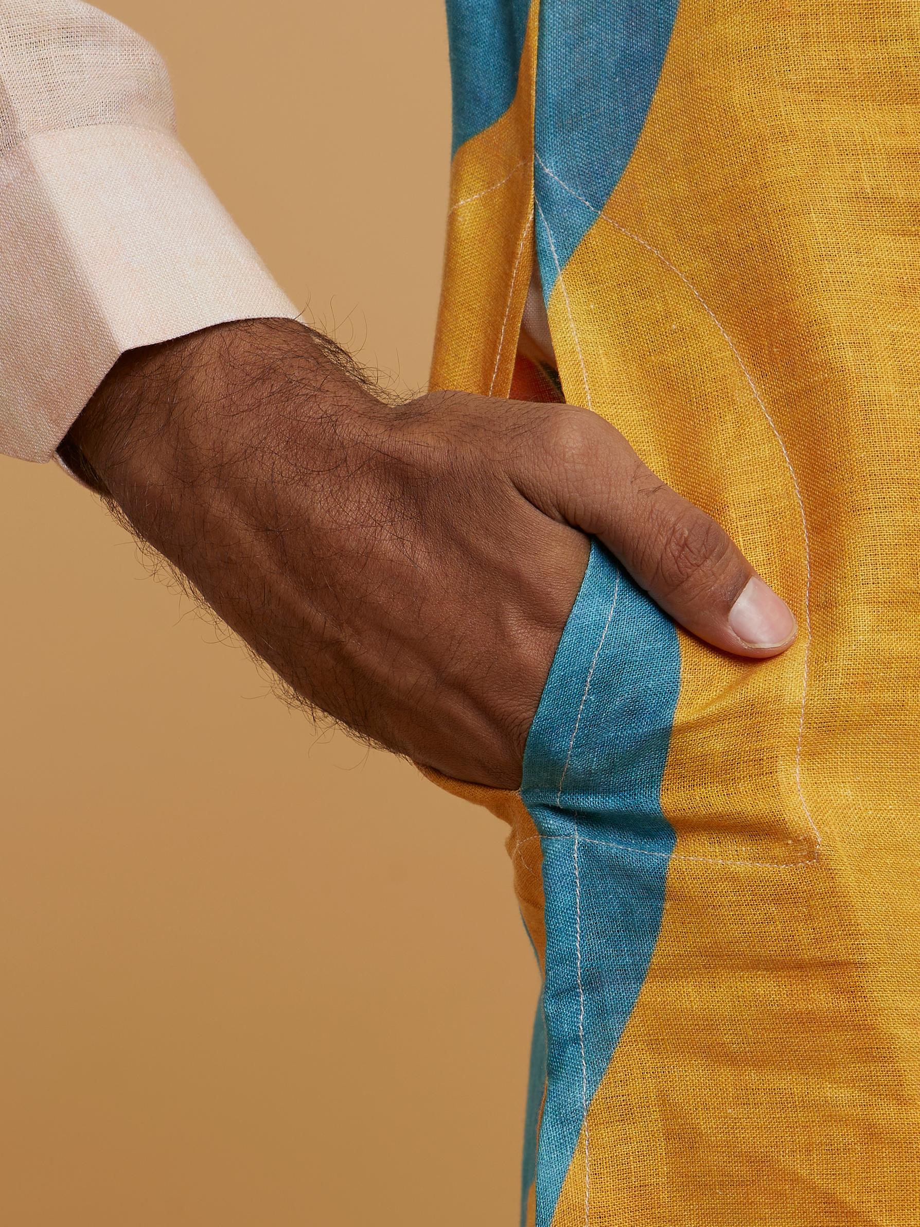 Twamev Men Gleaming Mustard Yellow Kurta Pajama