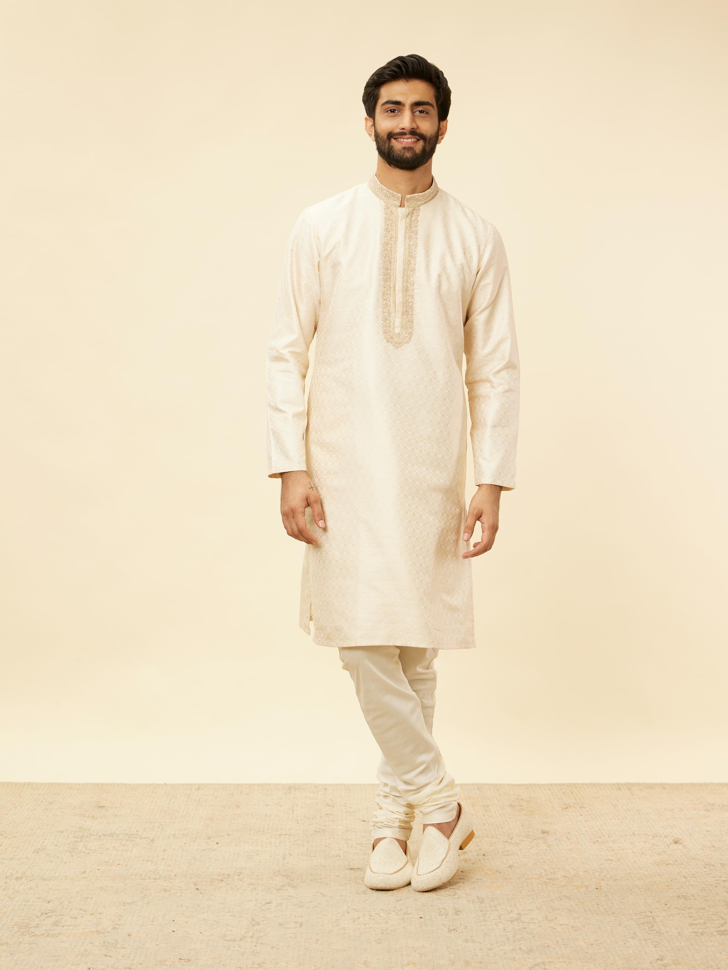 Twamev Men Twinkling Cream Brocade Kurta Pajama