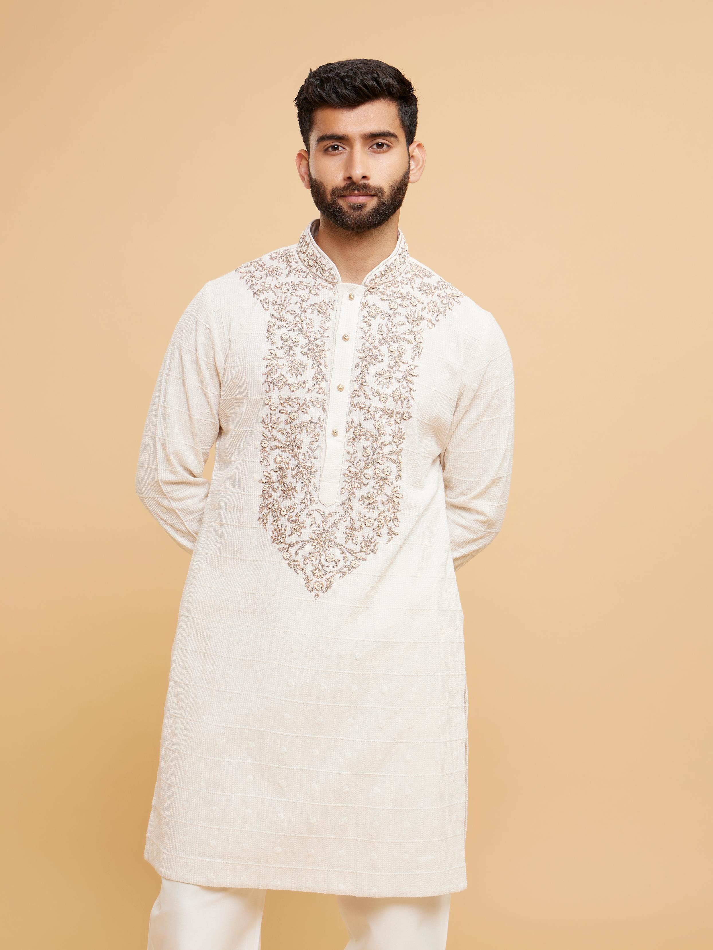 Twamev Men Classy Cream Cotton Kurta Pajama