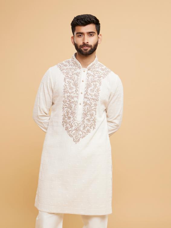 Twamev Men Classy Cream Cotton Kurta Pajama