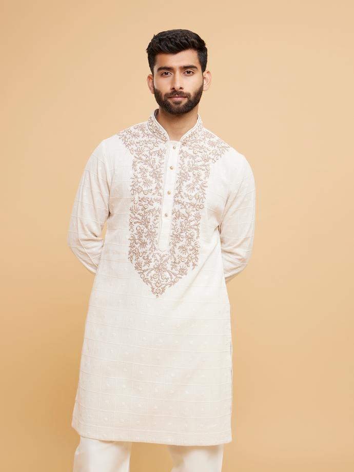 Twamev Men Classy Cream Cotton Kurta Pajama