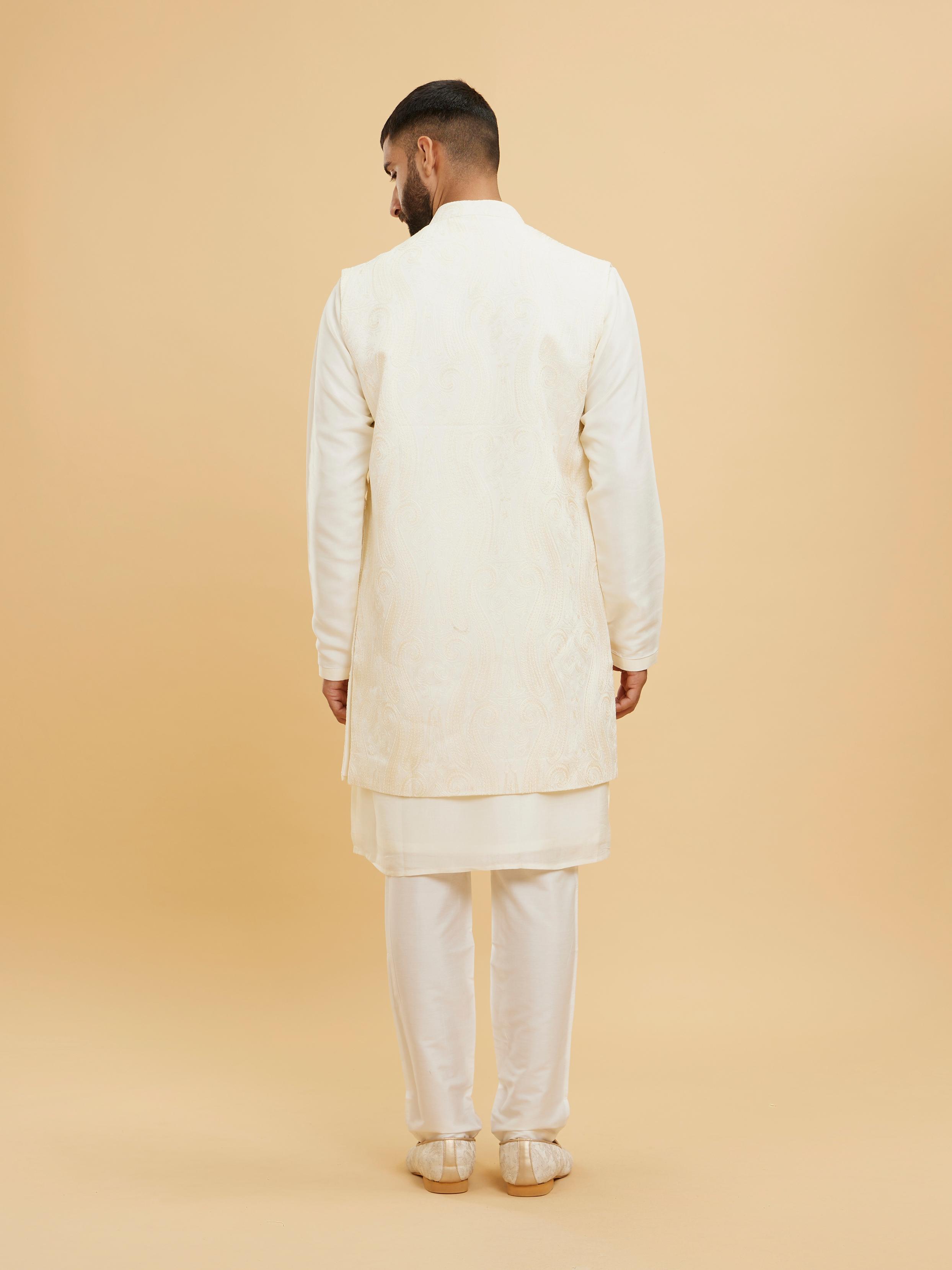 Twamev Men Elegant Cream Kurta Jacket Set