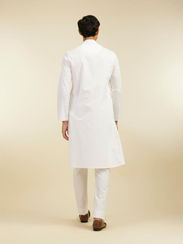 Diwas Men Snow White Plain Classic Kurta with Embroidered Neckline