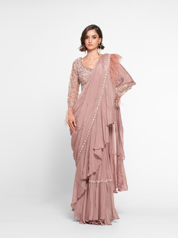 Twamev Women Dusty Pink Elegance Georgette Saree