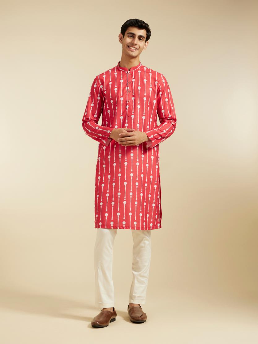 Diwas Men Poppy Red Modish Dotted Printed Kurta