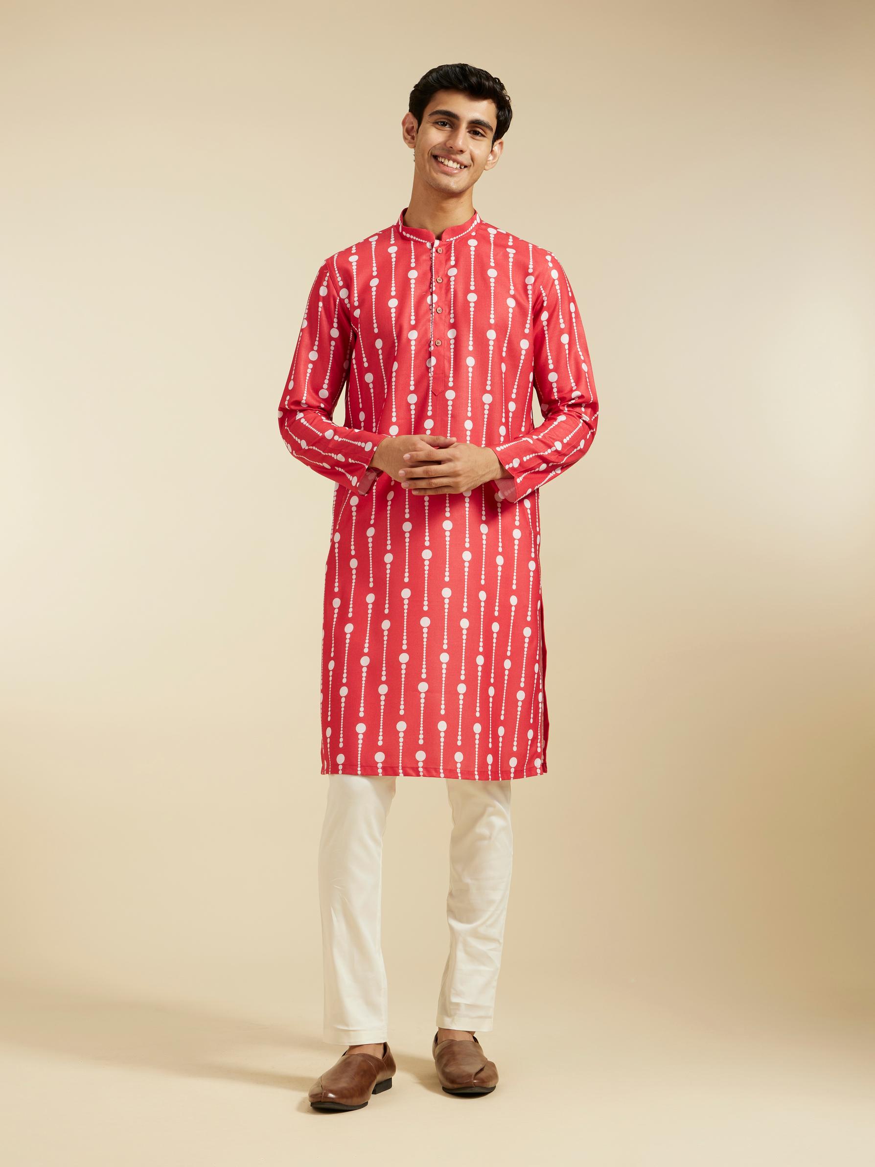 Diwas Men Poppy Red Modish Dotted Printed Kurta