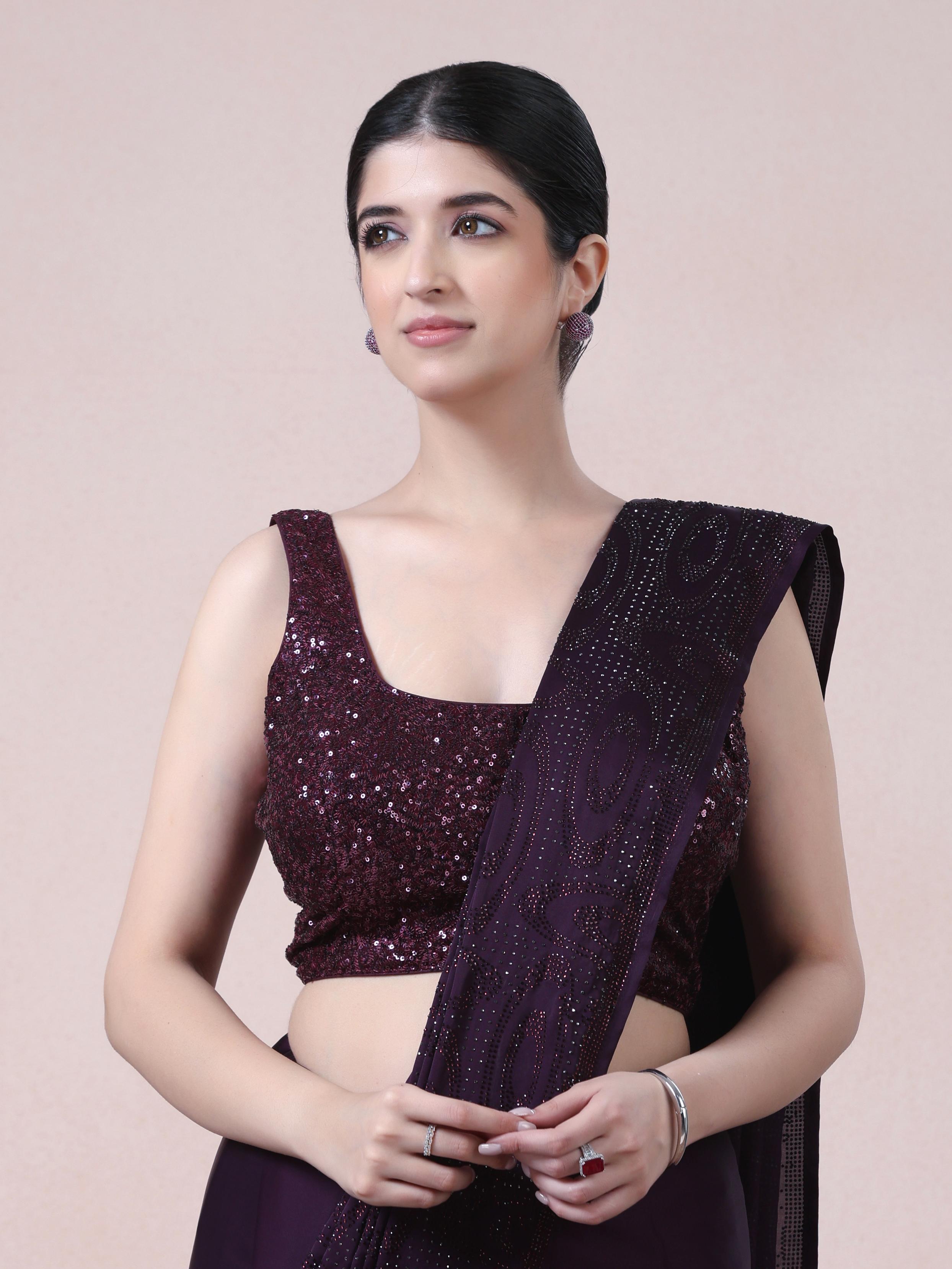 Twamev Women Dazzling Dark Purple Satin Saree