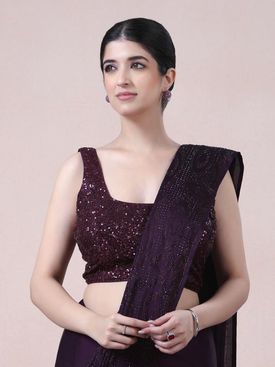 Twamev Women Dazzling Dark Purple Satin Saree
