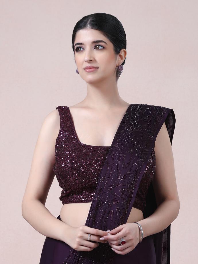 Twamev Women Dazzling Dark Purple Satin Saree