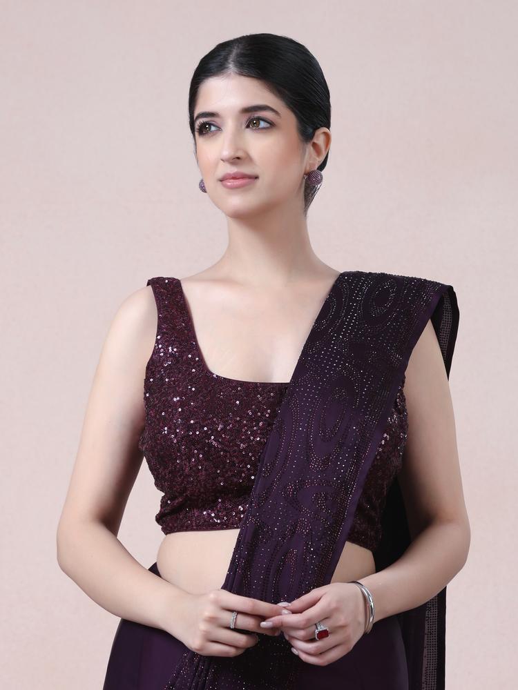 Twamev Women Dazzling Dark Purple Satin Saree