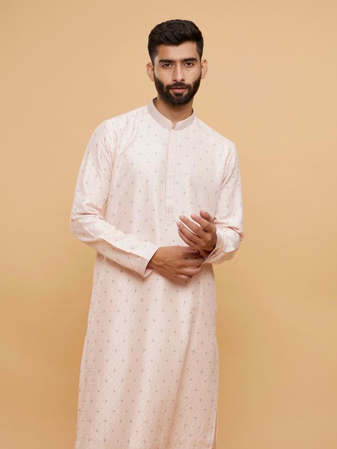 Twamev Men Pale Peach Buta Patterned Kurta Set