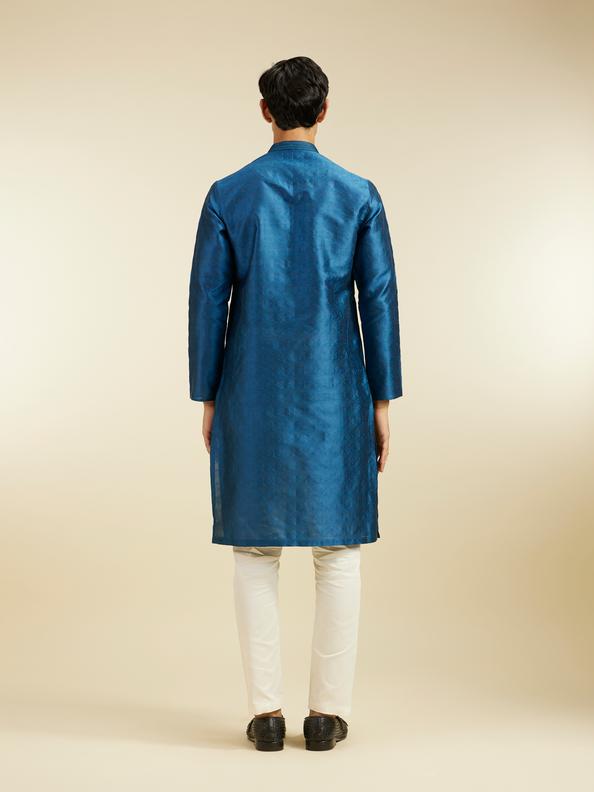 Diwas Men Teal Blue Star Self Patterned Kurta