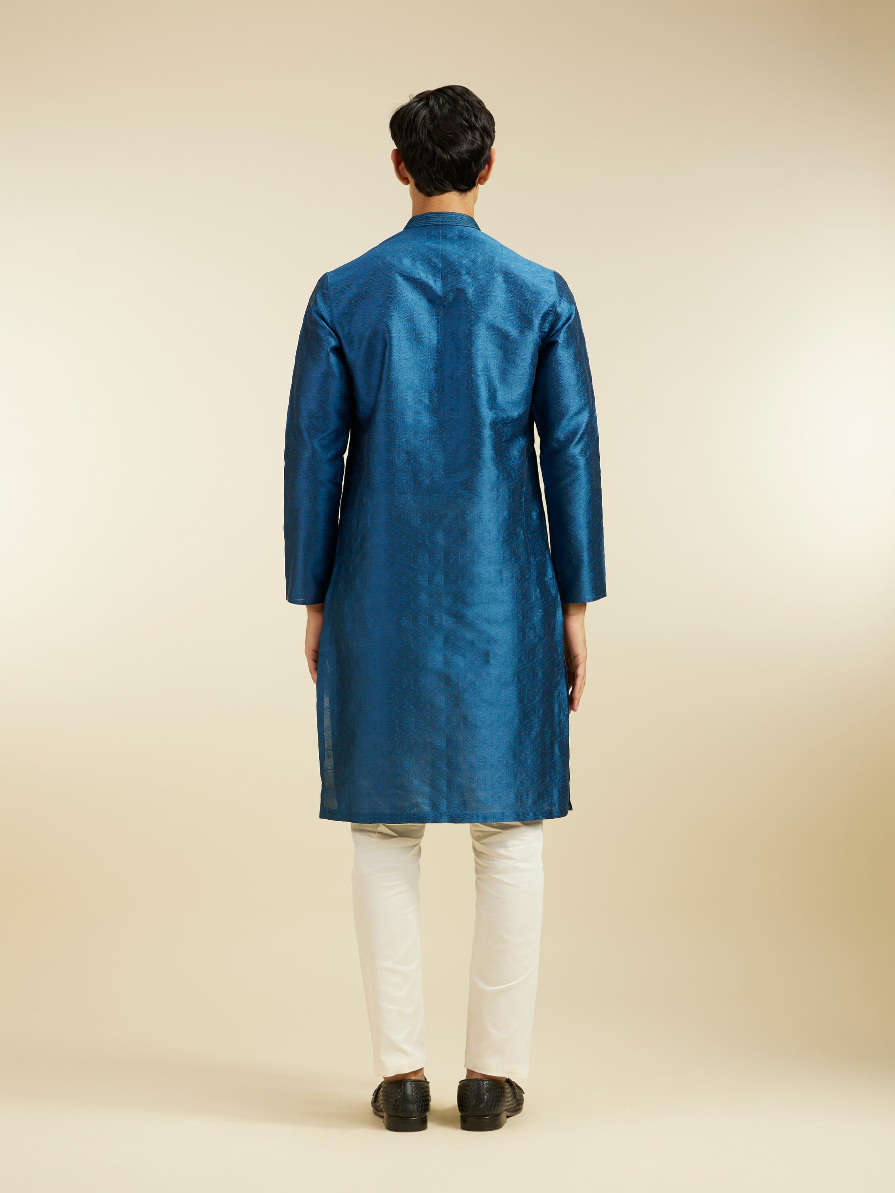 Diwas Men Teal Blue Star Self Patterned Kurta
