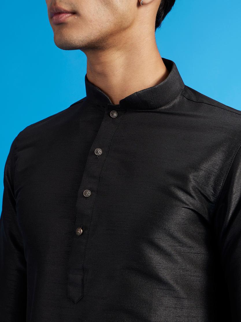 Diwas Men Midnight Black Plain Classic Kurta