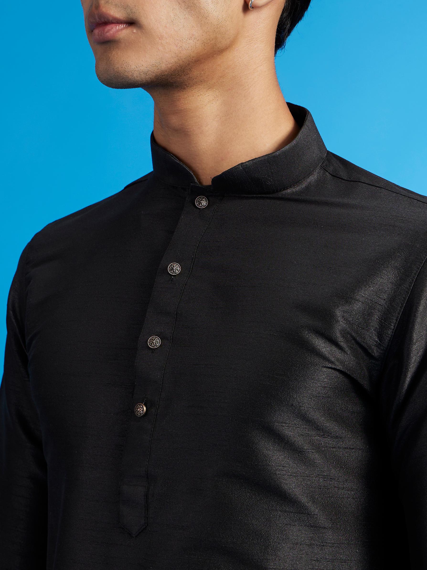 Diwas Men Midnight Black Plain Classic Kurta