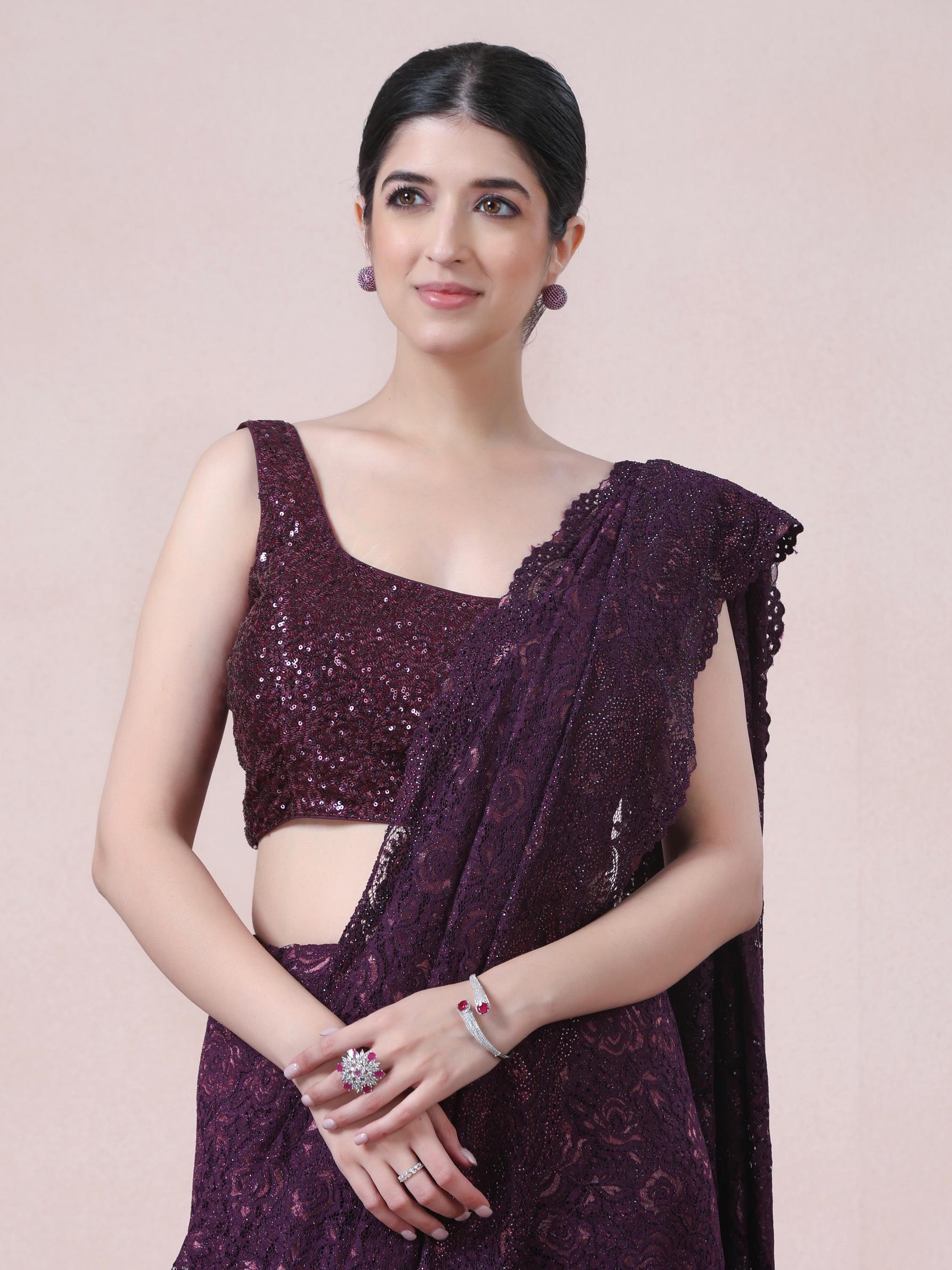 Twamev Women Designer Dark Purple Net Saree