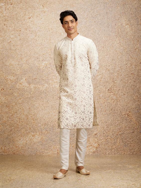 Twamev Men Purple Cream Rhapsody Kurta Pajama