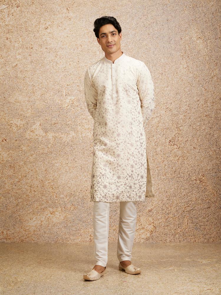 Twamev Men Purple Cream Rhapsody Kurta Pajama