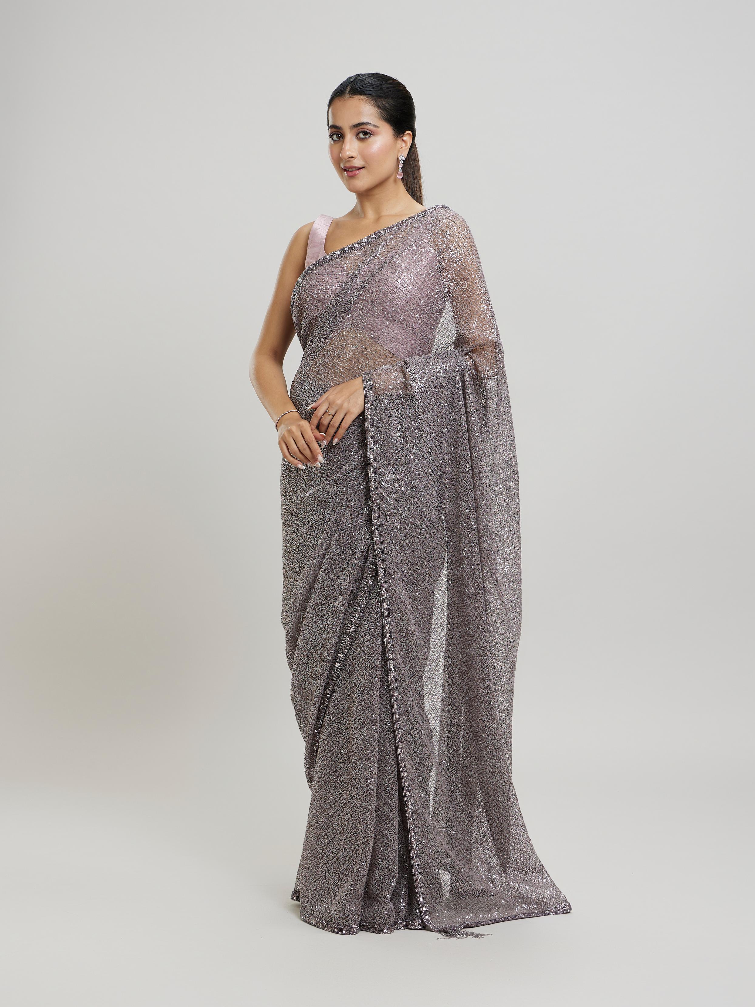 Twamev Women Regal Purple Sequin Saree