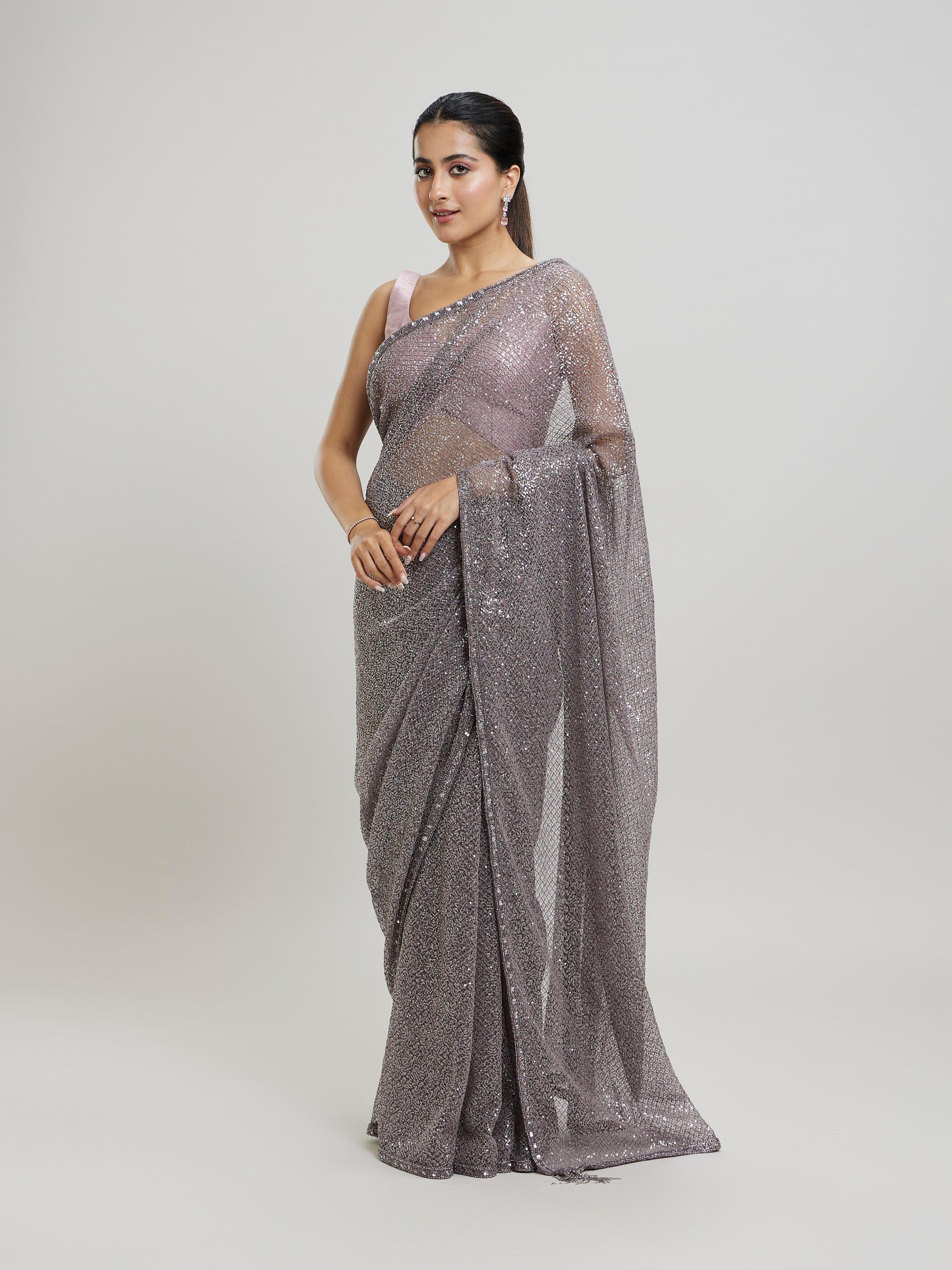Twamev Women Regal Purple Sequin Saree