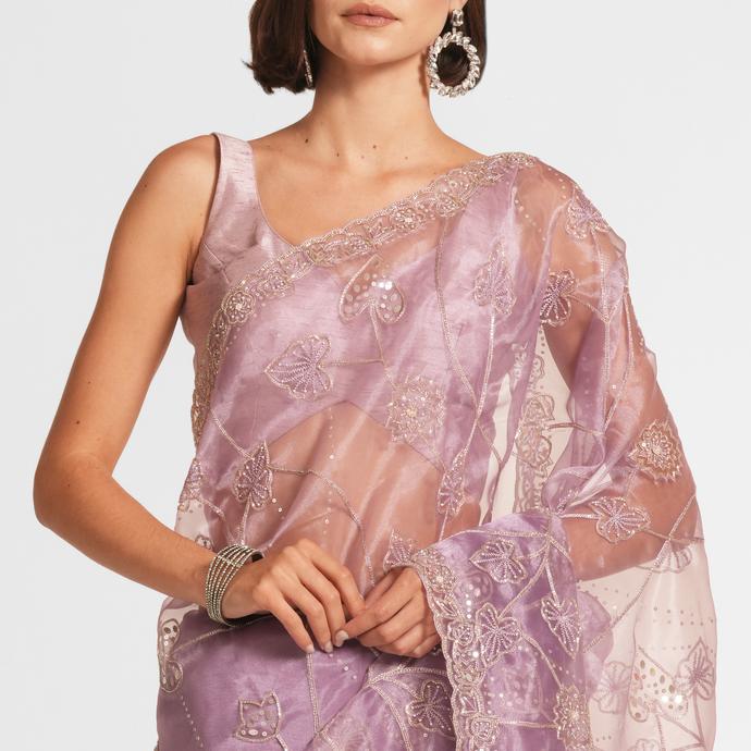 Twamev Women Regal Purple Organza Saree