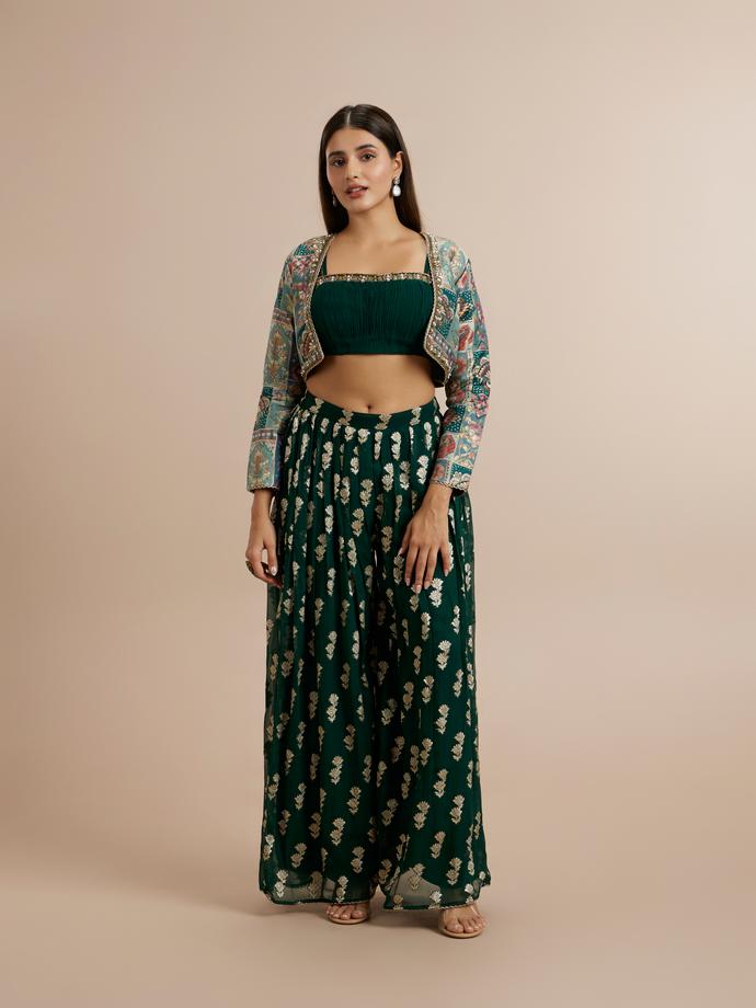 Twamev Women Georgette Green Elegance Indo Western