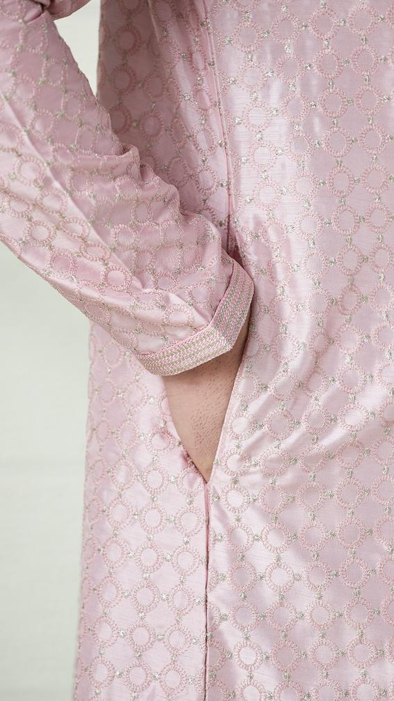 Twamev Men Blush Pink Self Motif Kurta Set