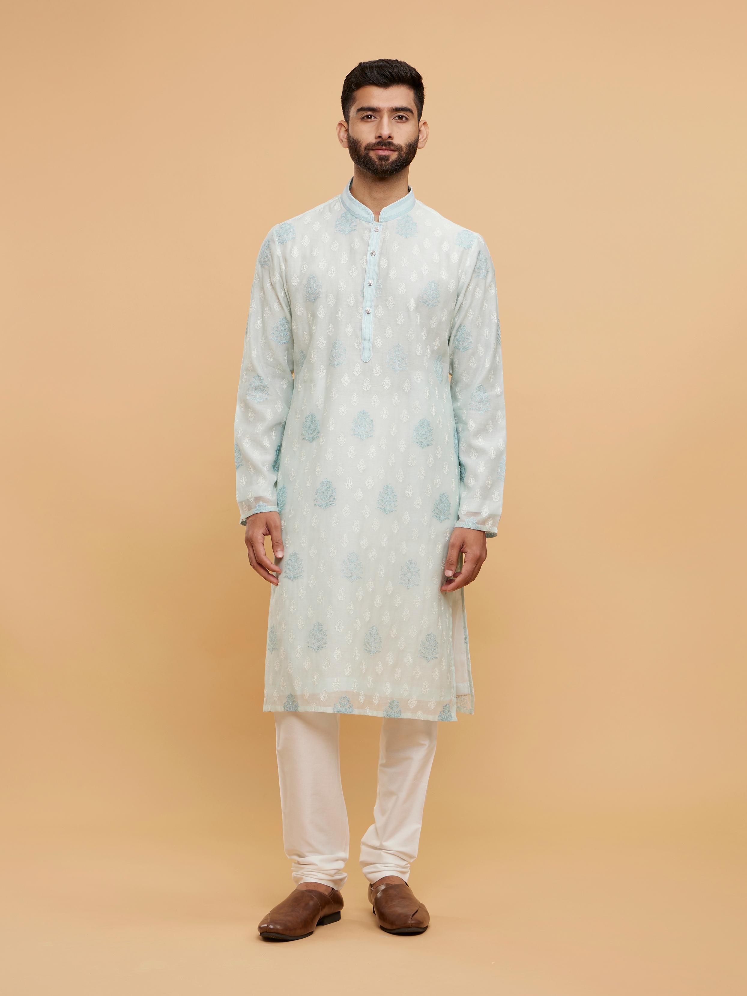 Twamev Men Aqua Green Buta Patterned Kurta Set