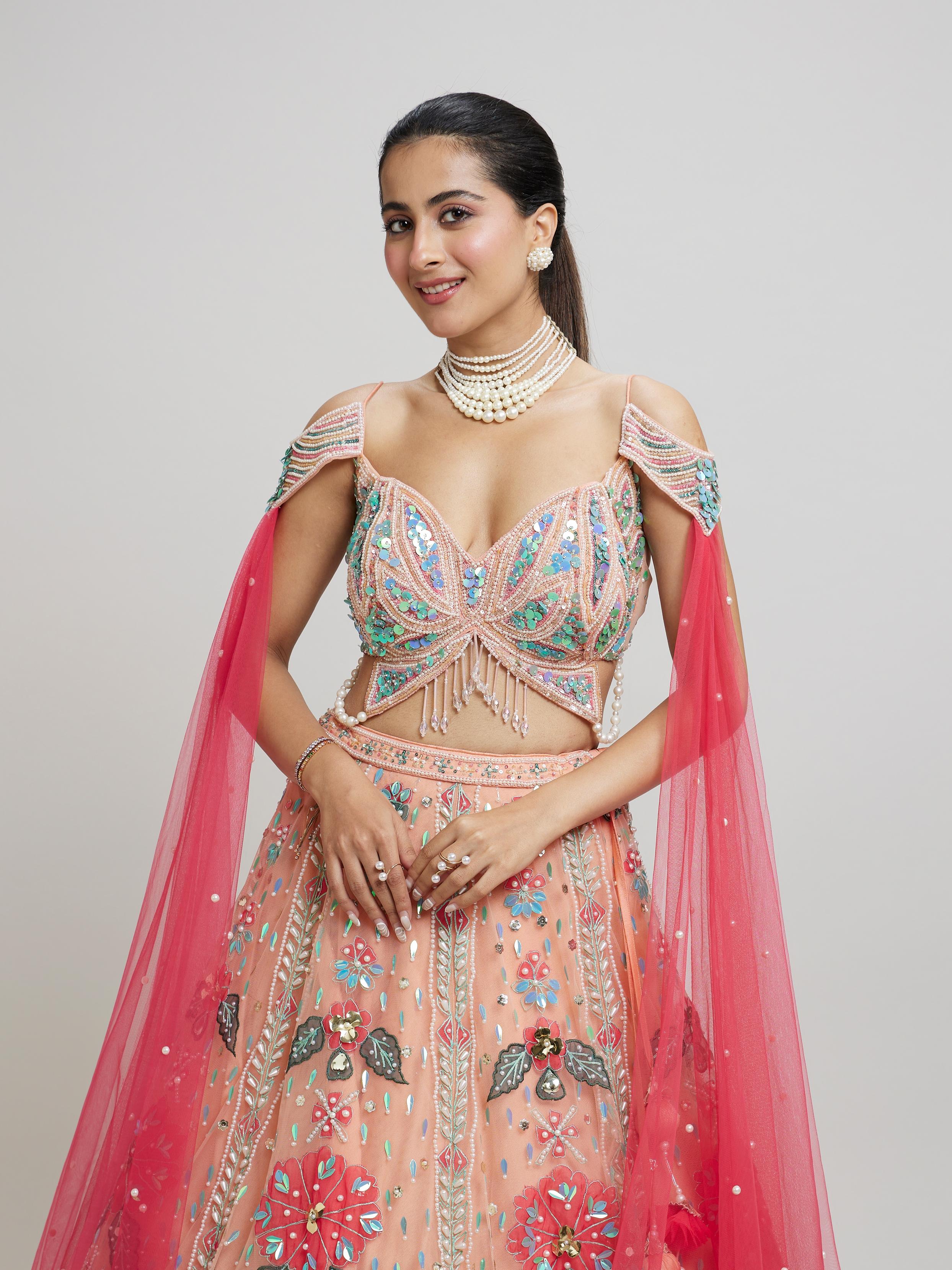 Twamev Women Dreamy Pink Net Lehenga