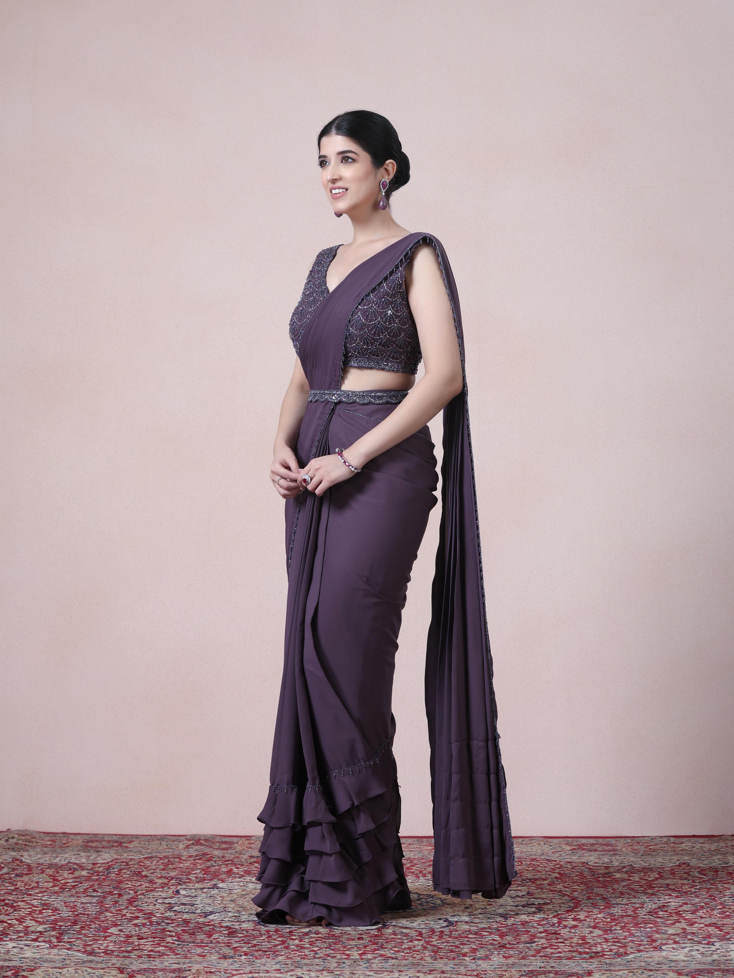 Twamev Women Royal Purple Georgette Saree