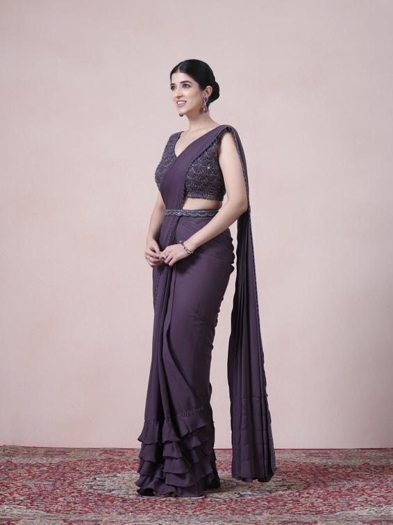 Twamev Women Royal Purple Georgette Saree