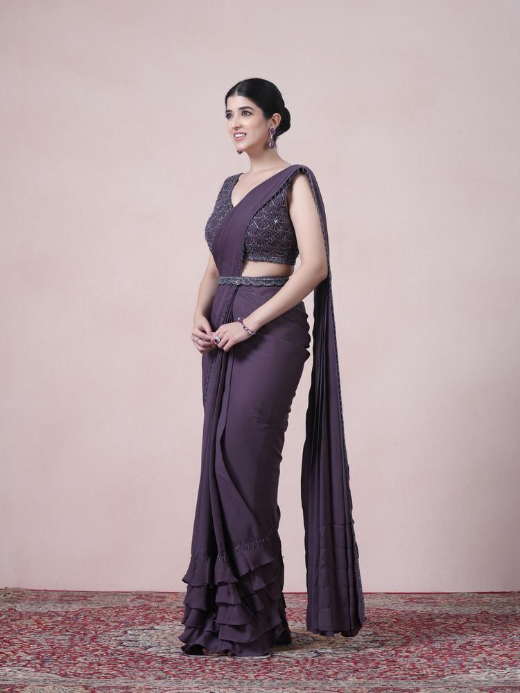Twamev Women Royal Purple Georgette Saree
