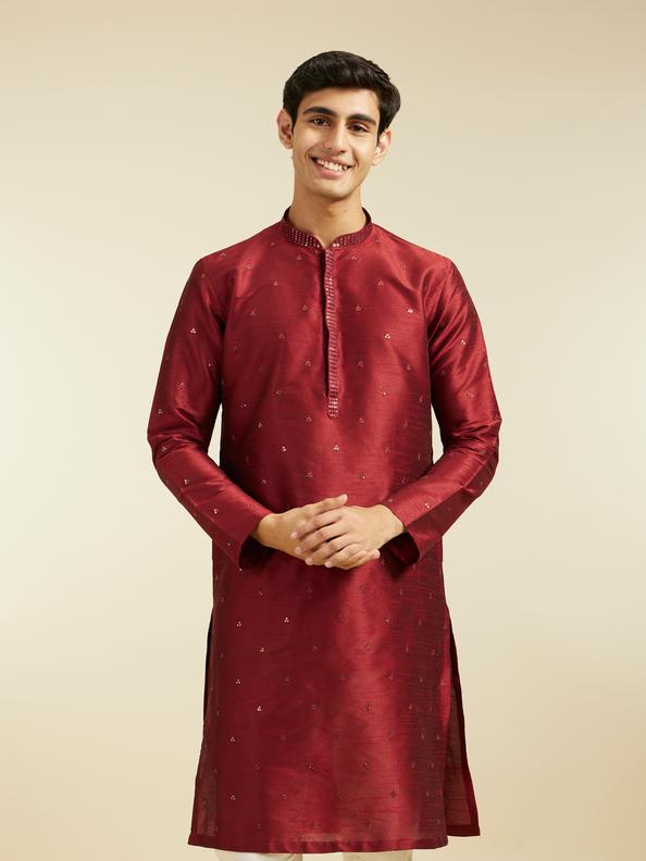 Diwas Men Maroon Red Buta Embroidered Kurta with Sequin Work
