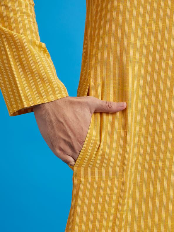 Diwas Men Mustard Yellow Linear Patterned Striped Kurta