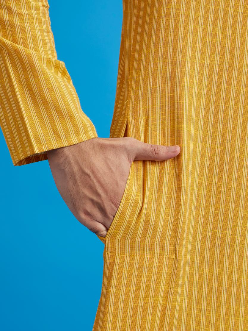 Diwas Men Mustard Yellow Linear Patterned Striped Kurta